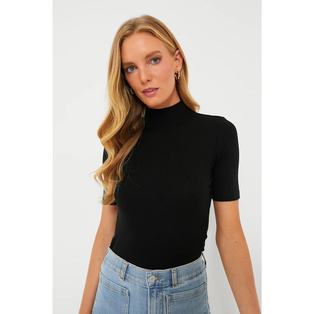 NWT Marine Layer Black Lexi Rib Mock Neck Top size XS
